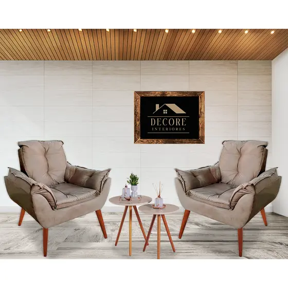 02 Cadeiras Poltronas Pés Palito Castanho Mel Decoração Para Sala e Recepção Suede Cores