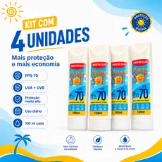 Kit 4 Protetor Solar Fps 70 Facial e Corporal -150ml, TOQUE SECO. ANTISSINAIS, RESISTENTE SUOR