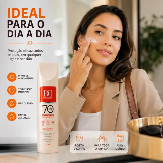 Protetor Solar ANTISSINAIS FPS70 Dandas 150ml Toque Seco Imediato Uso DIARIO UVA UVB ROSTO/CORPO