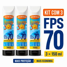 KIT 3 Protetor Solar ROSTO E CORPO, ANTISSINAIS 70FPS 150mL - HIDRATANDE, TOQUE SECO, VAGANO