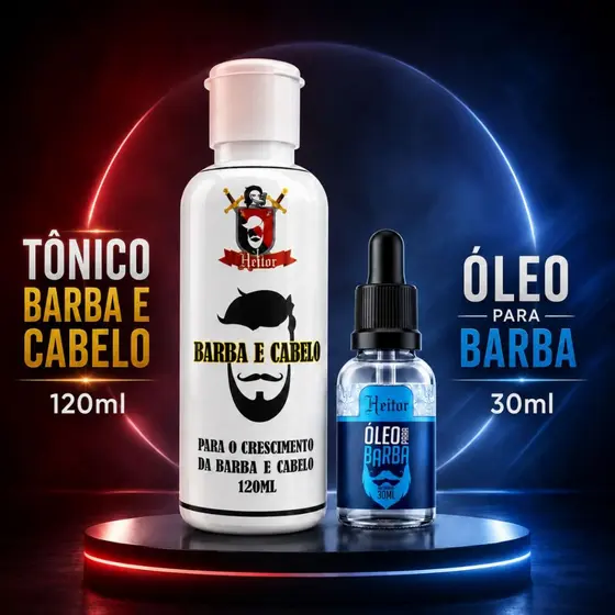 Óleo para Barba + Tônico Barba Macia Modeladora Hidratante Crescimento Heitor 120ml e 30ml Kit 2 un