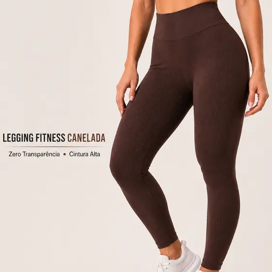 Legging Fitness Canelada Poliamida Cintura Alta Zero Transparência Academia Conforto Premium