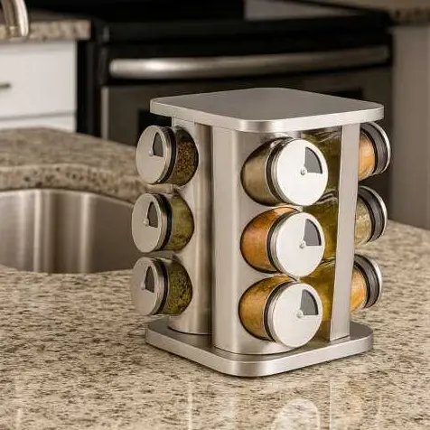 Porta Temperos Inox Giratório – 12 Peças.