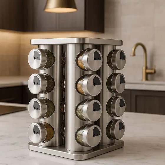 Porta Temperos e Condimentos Giratório 16 Potes - Inox