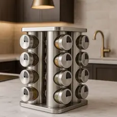 Porta Temperos e Condimentos Giratório 16 Potes - Inox