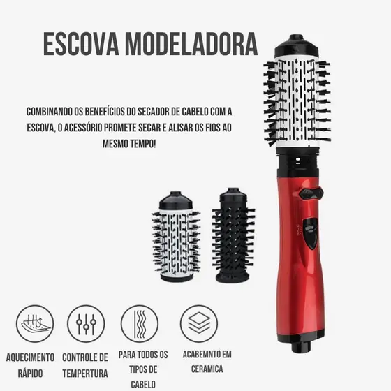 Escova Secadora Rotativa 2 in 1 Pente De Ar Quente Secador De Cabelo Modelador 110v 220v