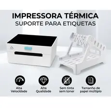 Impressora Termica Etiquetas Adesivas Branco Portatil USB COM SUPORTE