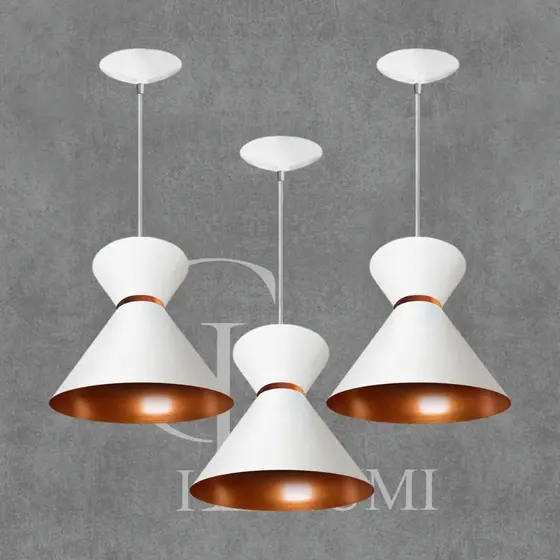 Lustre de Teto Luminaria Pendente Luxo Branco Com Cobre Envio imediato