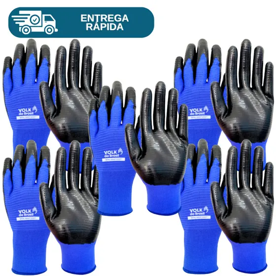 Kit 5 Prs Luva Nitril Wave Smart Nitrilica Impermeável Azul Óleo Multitato Volk Proteção Epi