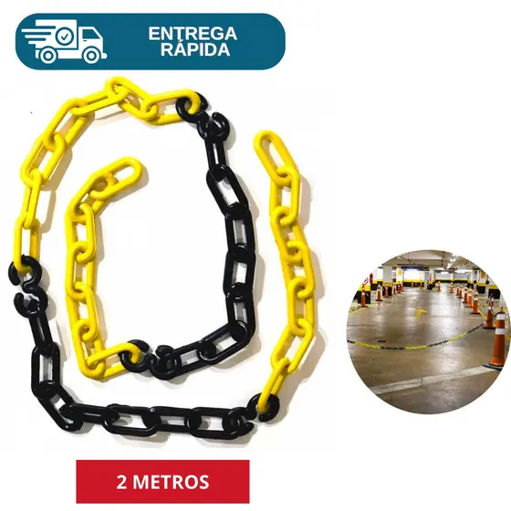 Kit 2 Metros Corrente Plástica Zebrada Amarela E Preta Elo Grande 9mm De Sinalização Isolamento