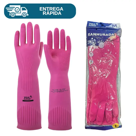 Luva De Latex Ranhurada Cano Longo Antialérgica Proteção Volk Limpeza Epi Remove Pelos Animal Sofá