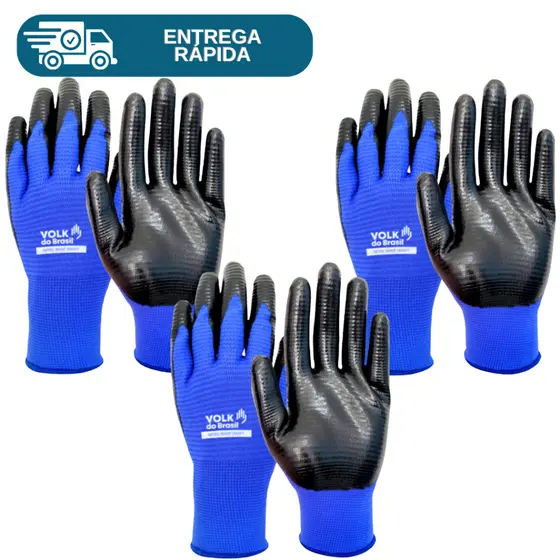Kit 3 Prs Luva Nitril Wave Smart Nitrilica Impermeável Azul Óleo Multitato Volk Proteção Epi