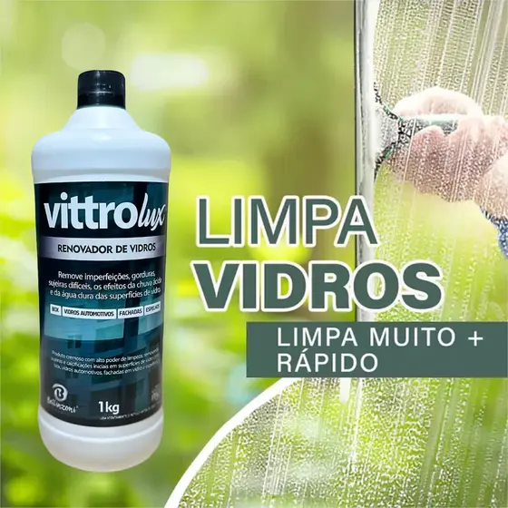 Limpa Vidro Vittrolux 1kg Espelhos Boxes Fachadas Remove Gordura Sujeira Limpador Polidor Vidros