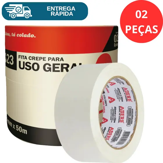 Kit 2 Fita Crepe Uso Geral Adesiva Branca 50 Metros Adere 423 Marcação Artes Paredes 18mm 24mm 48mm