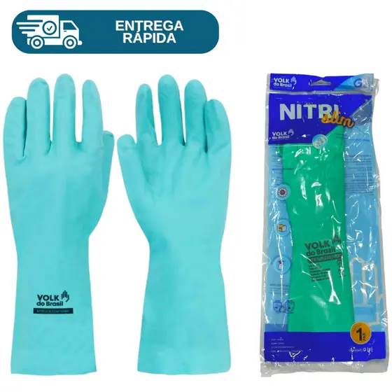 Luva NitrIlica Verde Com Forro Produtos Químicos Limpeza Louça Epi Forrada Quimico Proteção Com CA