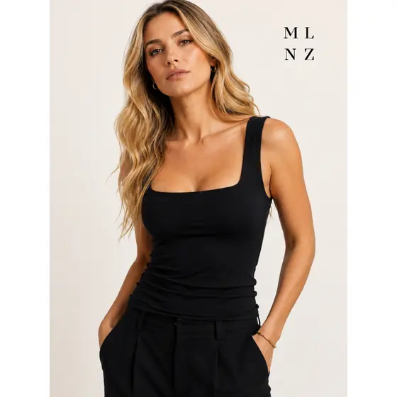 Regata Feminina Poliamida Premium Forrada Decote Quadrado Blusa Básica Alcinha