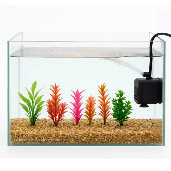 aquário 18 litros 40x20x25 com bomba cascalho de rio plantas Artificiais para peixes completo