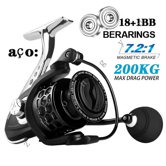 2024 Novo carretel de pesca todo metálico Carreto de pesca todo metálico Carreto de pesca de fundição longa 18+1BB 200kg Carreto de pesca de tração máxima