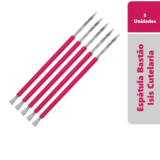 5 Espátulas Bastão ''Mista'' Unha Inox Com Silicone - Isis Cutelaria - Rosa