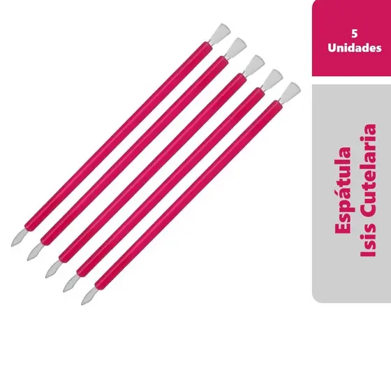 5 Espátulas Unha Inox Com Silicone - Isis Cutelaria - Rosa