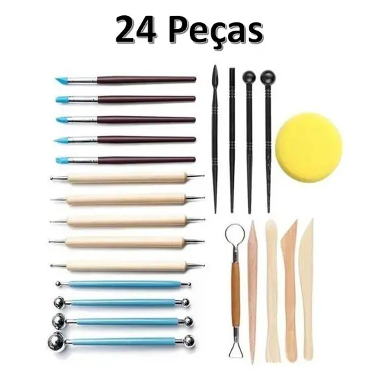 Kit 24 Peças Profissionais Escultura Argila Modelagem Corte