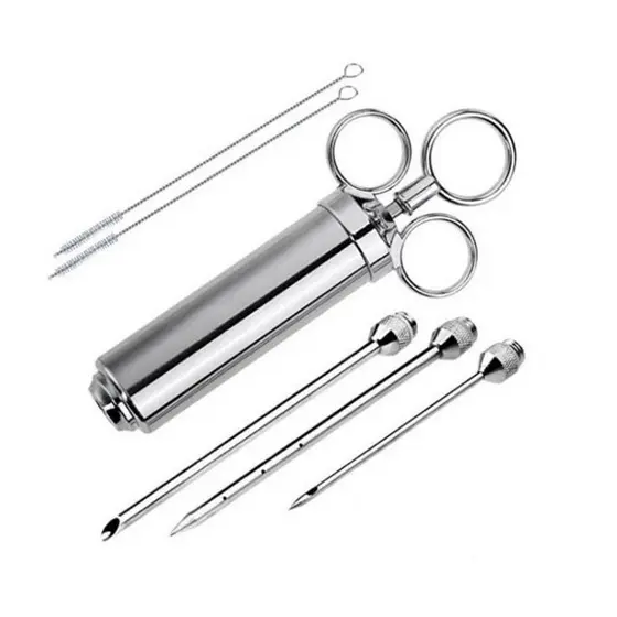 Injetor De Temperos Culinaria Aço Inox Com 3 Agulhas Carnes