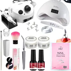 Kit Completo Alongamento Unha Gel e Fibra com Motor 50.000RPM  Nail Drill Profissional Manicure