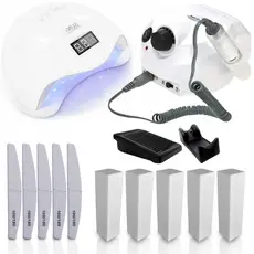Kit Lixadeira Porquinho Nail Drill 50.000 RPM Bivolt, Cabine Sun 5, 5 Lixa Boomerang, 5 Bloco refill