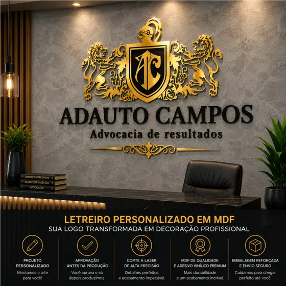 Letreiro Personalizado MDF com Sua Logo Logomarca para Parede Empresa Recepção Escritório Consultório