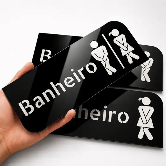 Placa Banheiro em Acrílico Espelhado | Plaquinha Decorativa de Sinalização para Identificação Porta