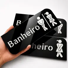 Placa Banheiro em Acrílico Espelhado | Plaquinha Decorativa de Sinalização para Identificação Porta