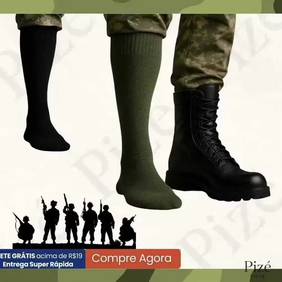 Meias Cano Longo para Coturno Táticas Algodão,Respiráveis e Reforçadas 1,2,3 ou 6Pares(38–44)