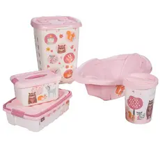 Kit Enxoval Bebê Banheira Cesto Caixas Lixeira Rosa Plasútil