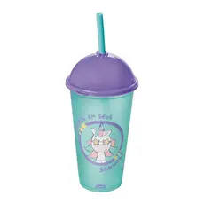 Copo Unicórnio com Canudo Shake 500 ml Infantil Plasútil