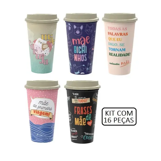 Kit Copos Dia das Mães Presente Brinde Lembrancinha 16 Peças Plasútil