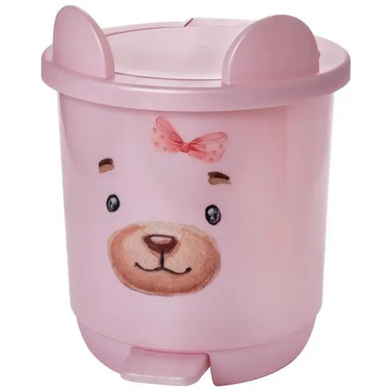 Lixeira 6,5 L com Pedal Lúdica Enxoval Ursa Rosa Plasútil