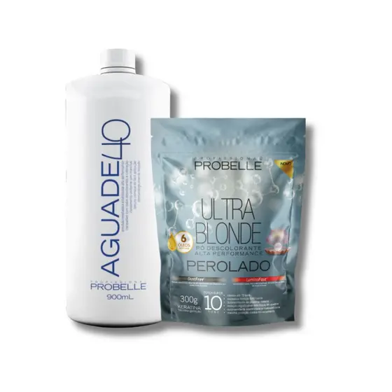 kit Pó Descolorante Perolado Ultra Blond 300g + Água oxigenada Cremosa 40 vol 900ml probelle