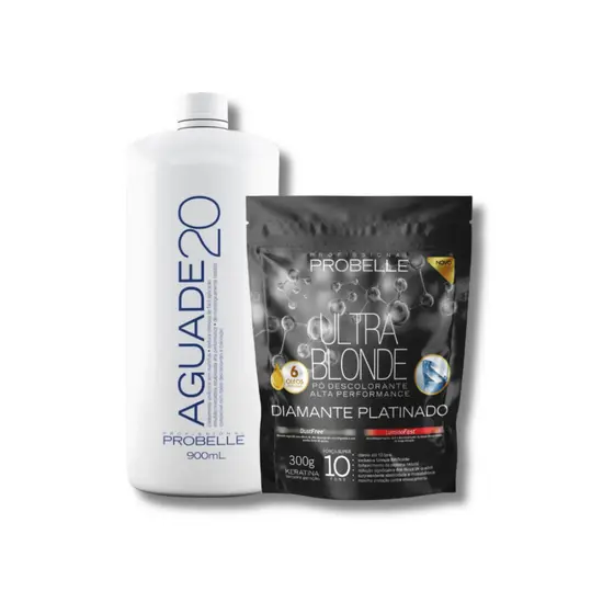 kit Pó Descolorante Platinado Ultra Blond 300g + Água oxigenada Cremosa 20 vol 900ml probelle