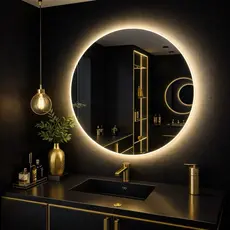 Espelho Grande de Parede 60x60cm com Led Redondo Luz Fria/Quente Banheiro Quarto Decorativo