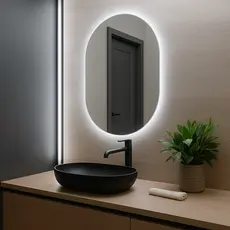 Espelho Led Decorativo De Parede Oval Lapidado Com Led 50x40cm Quarto banheiro com fonte Bivolt