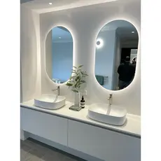 Espelho led Decorativo Oval Lapidado medidas 80X50Cm Led Quente e frio +Fonte Bivolt