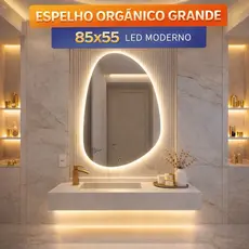Espelho Orgânico Grande Decorativo Lapidado 85x55cm com Led decorações