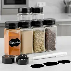 Potes Tempero De Vidro 120ml com Tampa Dosadora Dupla, Etiquetas e Caneta
