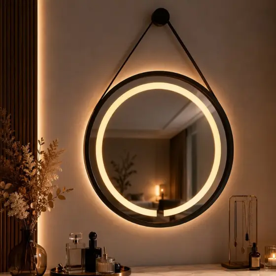 Espelho Redondo Touch Led Decoração Moderno 3 Cores