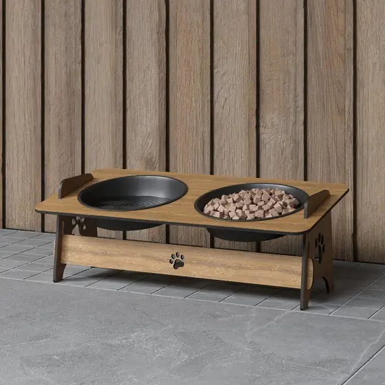 Comedouro MDF com Tigela Duplo Elevado Cachorro e Gato