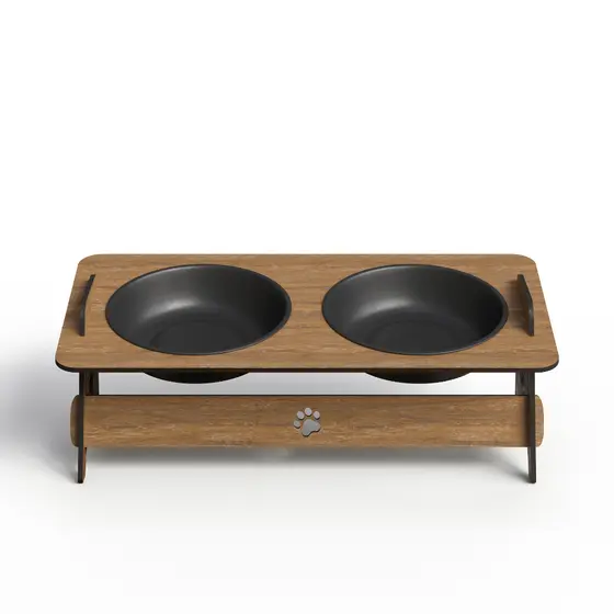 Comedouro Bebedouro Duplo Pet 2 Tigelas Em Madeira Mdf Elevado Para Gato Cachorro