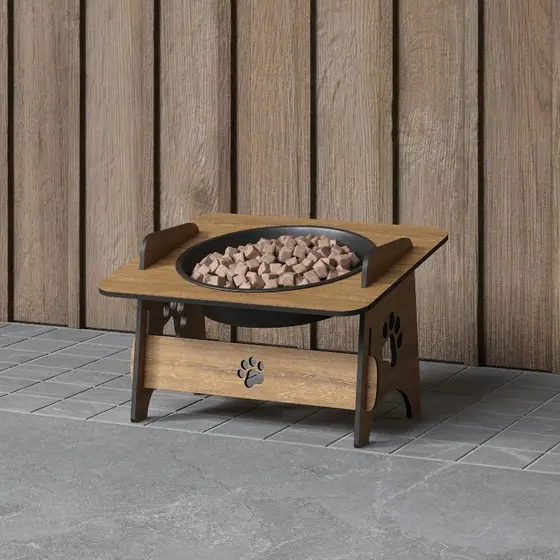 Comedouro Elevado Madeira Mdf Pet Cachorro Gato Com Tigela Bebedouro Água e Ração