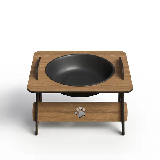 Comedouro Bebedouro Elevado Para Gato Cachorro Pet Com Tigela Em Madeira Mdf