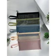 Necessário Estojos de Tecido Transparente com 1 Zíper e Alça