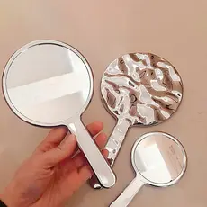 Espelho de mão de vidro com alça para maquiagem Espelho portátil de viagem para homens e mulheres